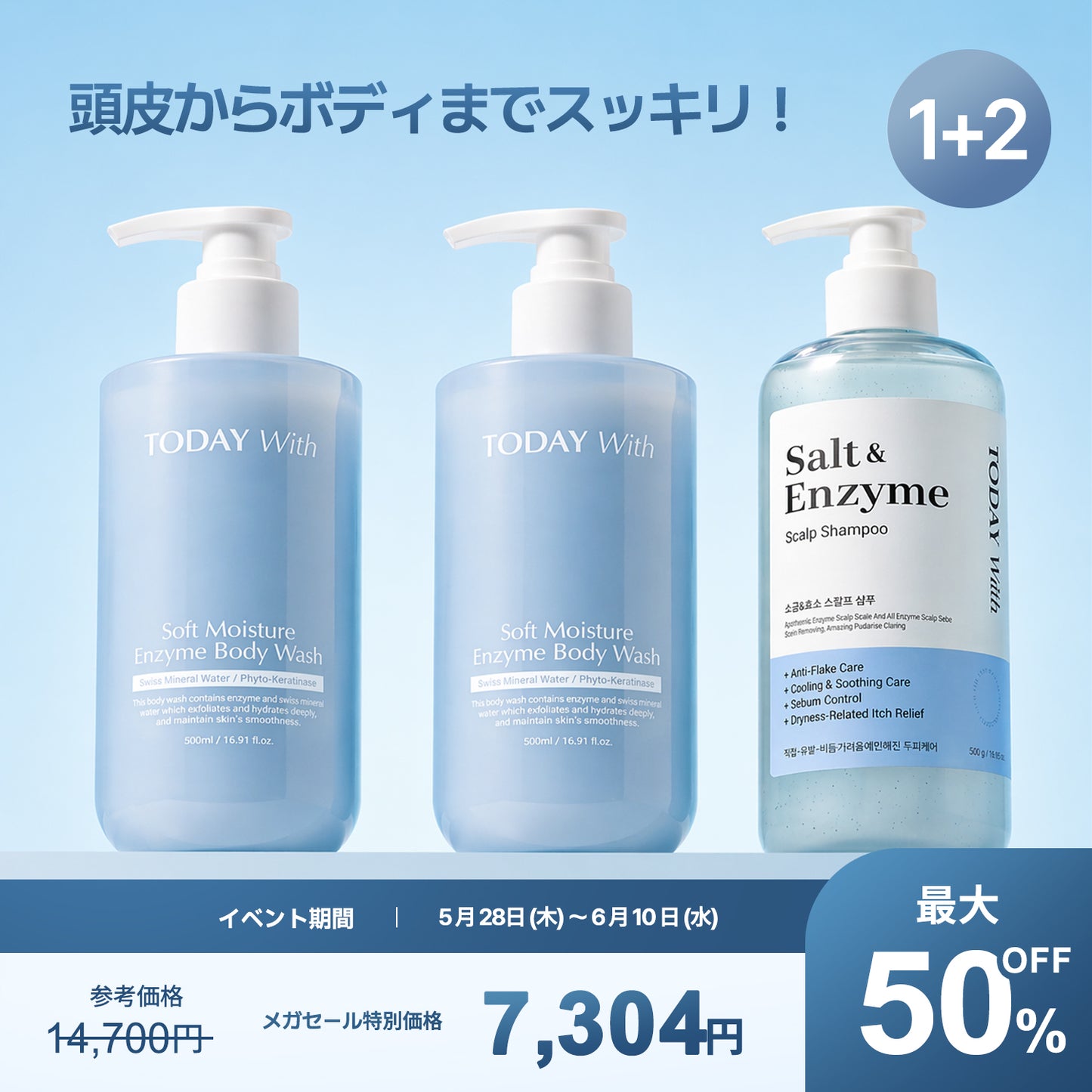 【６月メガセール】ソフト モイスチャー酵素ボディウォッシュ 500ml / ボディソープ 酵素 弱酸性 角質 ニオイ 体臭 しっとり 保湿 ヒアルロン酸 敏感肌 無香料