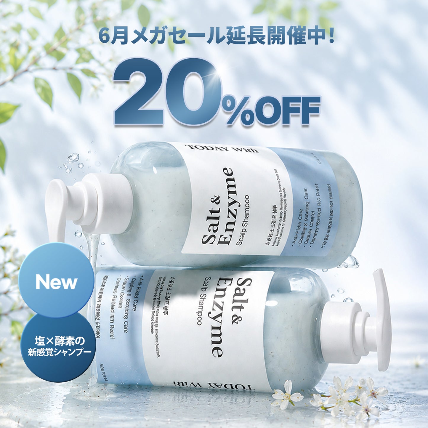 【６月メガセール延長開催】塩＆酵素スカルプシャンプー 500ml / シャンプー 塩シャンプー 酵素 弱酸性 角質 フケ 脂漏性 かゆみ 保湿 ヒアルロン酸 敏感肌